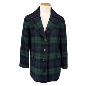 Vintage Gap Black Watch Plaid Wool Blend Coat Womens Size Small Preppy